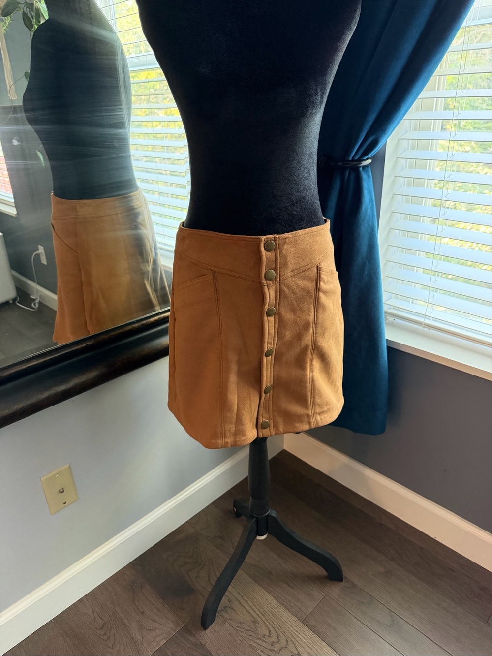 Button-Front Tan Mini Skirt